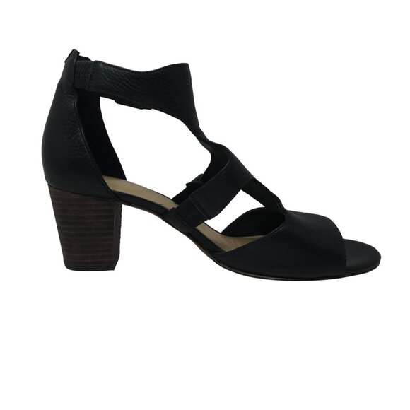 Clarks Deloria Kay Black Leather Open Toe Ankle Strap Heeled Sandals - Picture 5 of 13